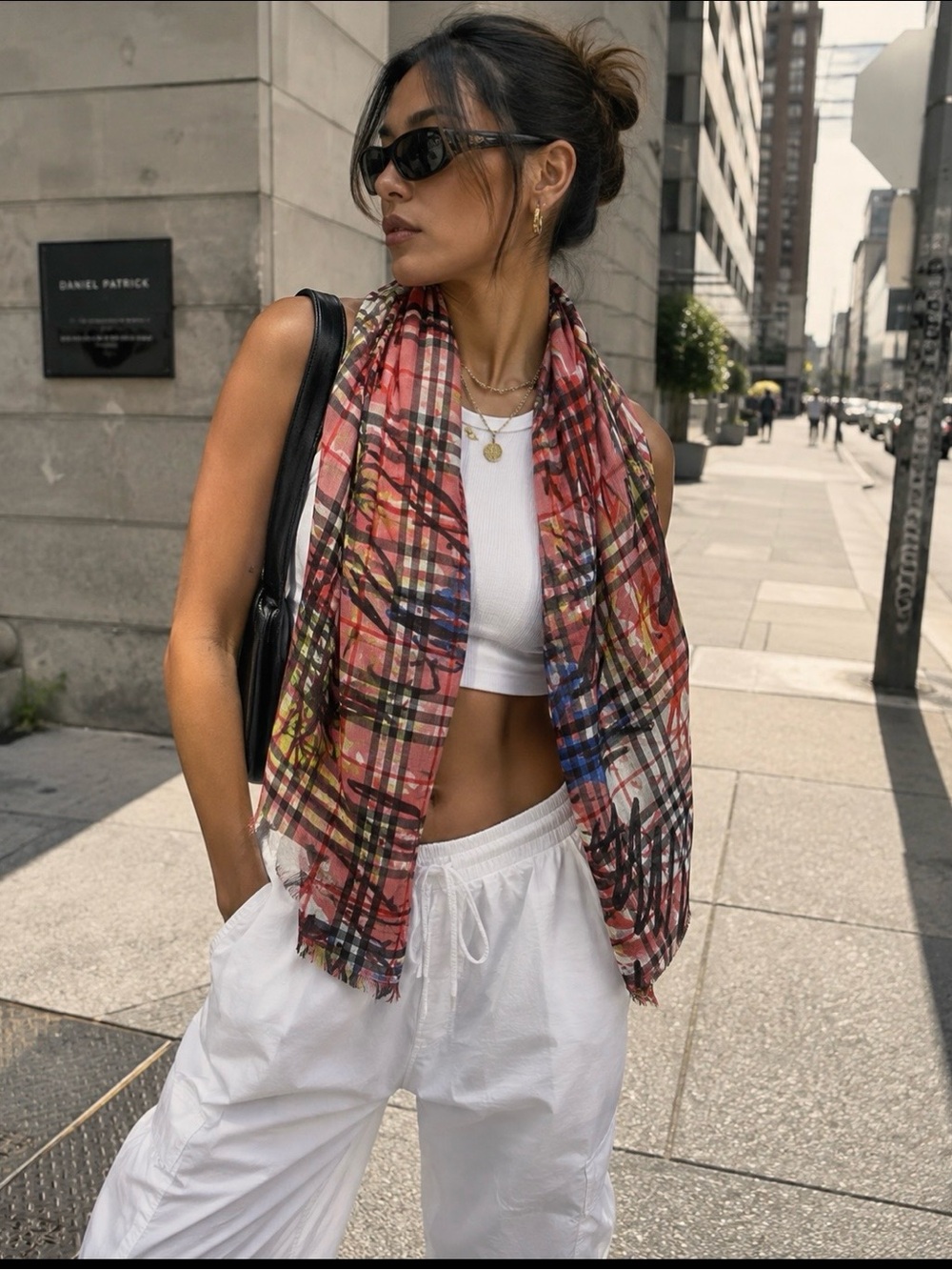 BURBERRY Graffiti Check Scarf in Blossom Pink